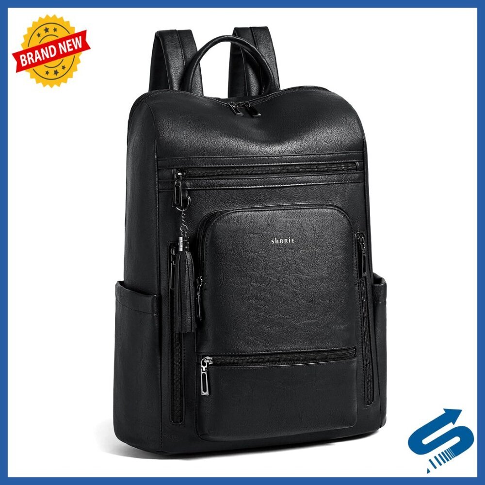 Large Travel Laptop Backpack Vegan Leather Waterproof Business College Work - Picture 1 of 6